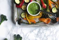 Rainbow Roasted Veggies with Zesty Pesto Drizzle