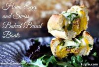 Ham, Egg and Swiss Cheese Breakfast Bread Boats Recipe