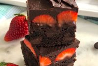 Fudgy Chocolate Covered Brownies with Strawberries