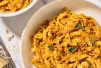 Creamy Pumpkin Pasta with Crispy Pancetta and Parmesan