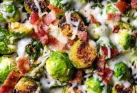 Oven Roasted Brussels Sprouts with Bacon and Melted Cheese