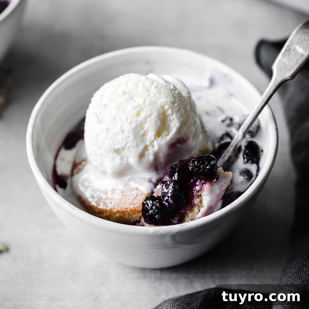 Keto Blueberry Cobbler Recipe: Low-Carb Dessert 5 white bowl with ice cream
