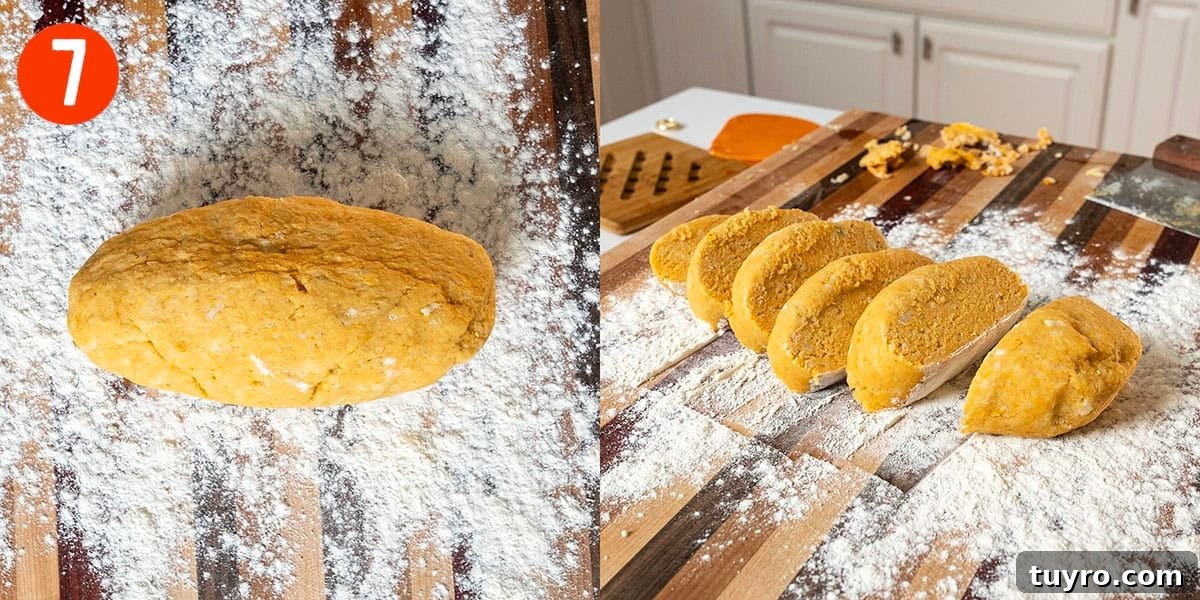 Dough rolled into a log and chopped into disks.