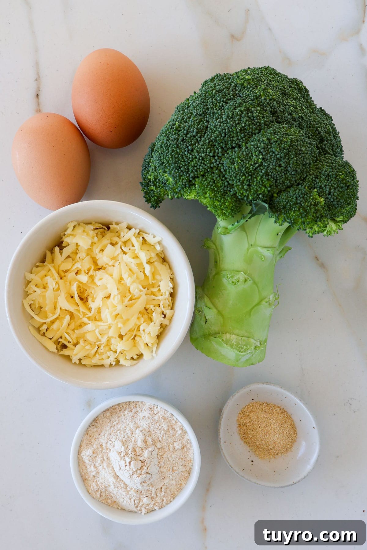 Broccoli Cheddar Waffles Recipe 4 Ingredients shown to make the waffles.