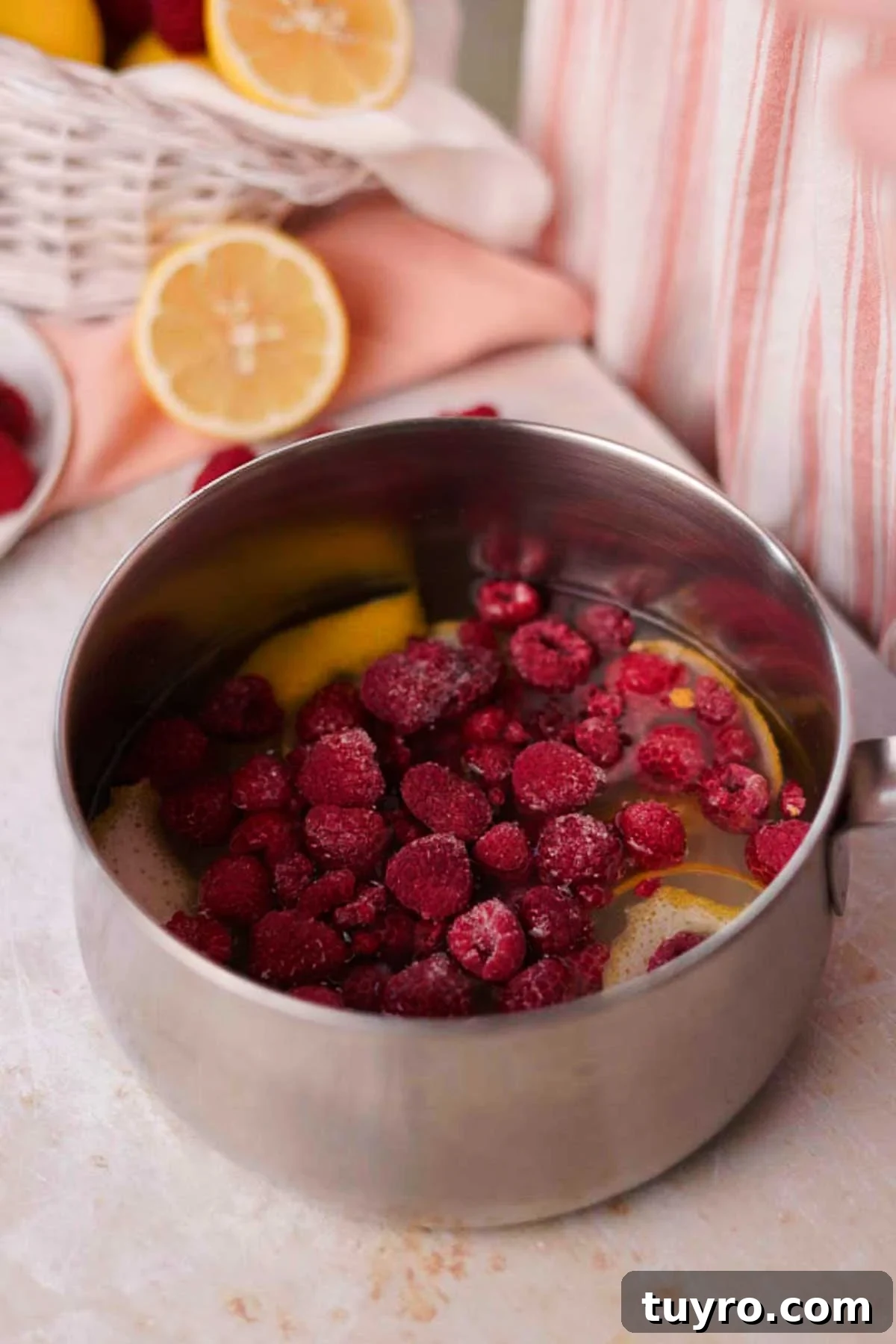 Raspberry Tiramisu Recipe: Light, Creamy Berry Dessert 7 raspberries, lemon, sugar, and water in medium saucepan