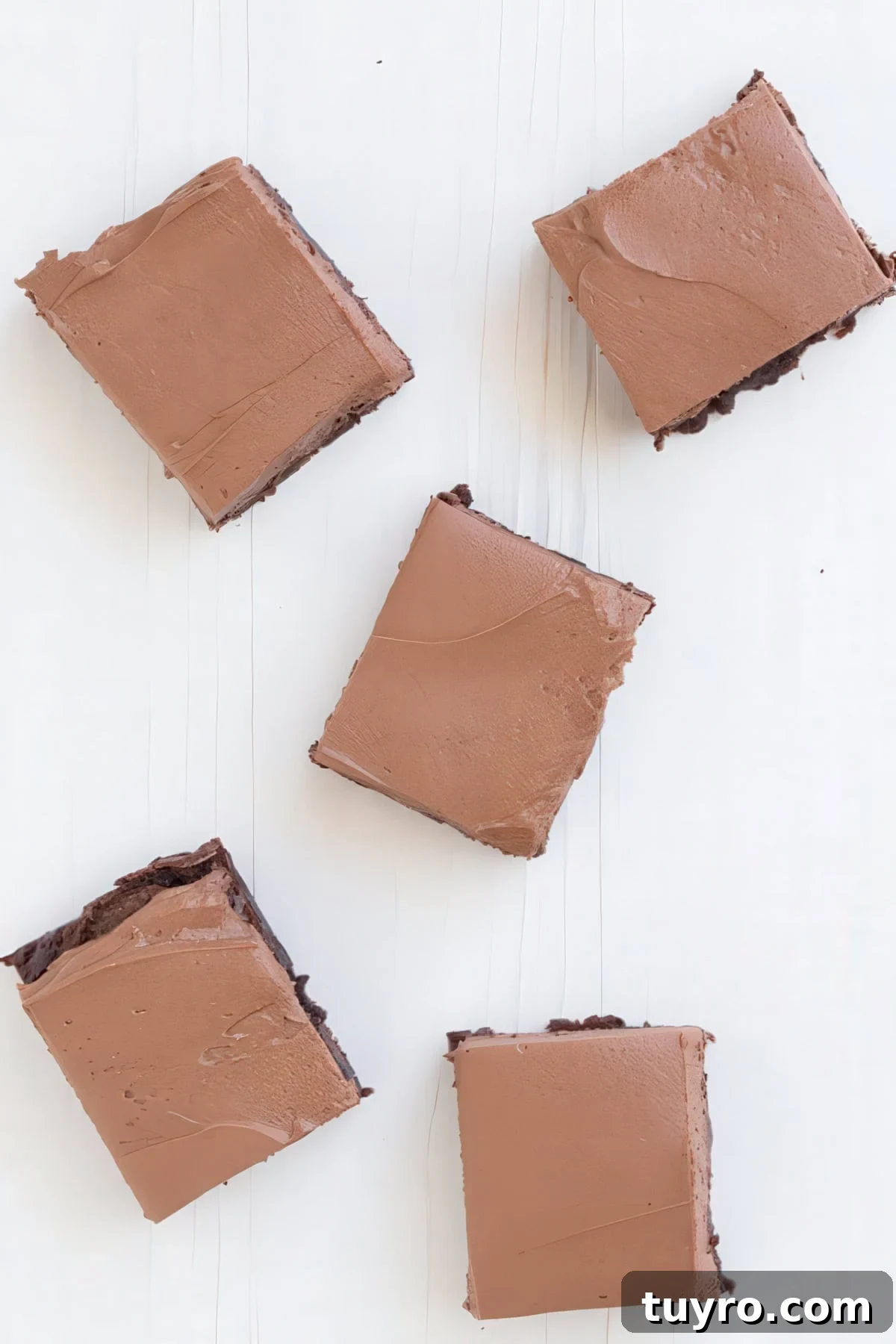 Flourless Mexican Chocolate Brownies with Cinnamon and Chili 5 5 brownies with frosting sitting on white counter