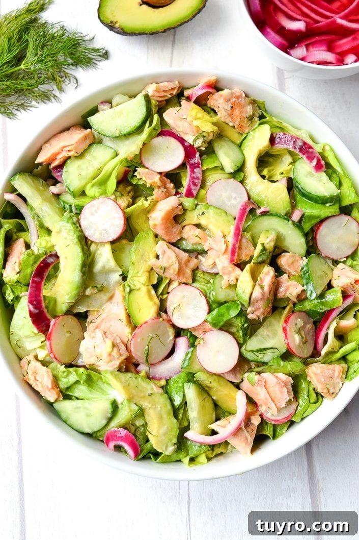 Salmon & Avocado Salad with Creamy Dill Dressing | Every Last Bite Salmon, Avocado Salad with Creamy Dill Dressing