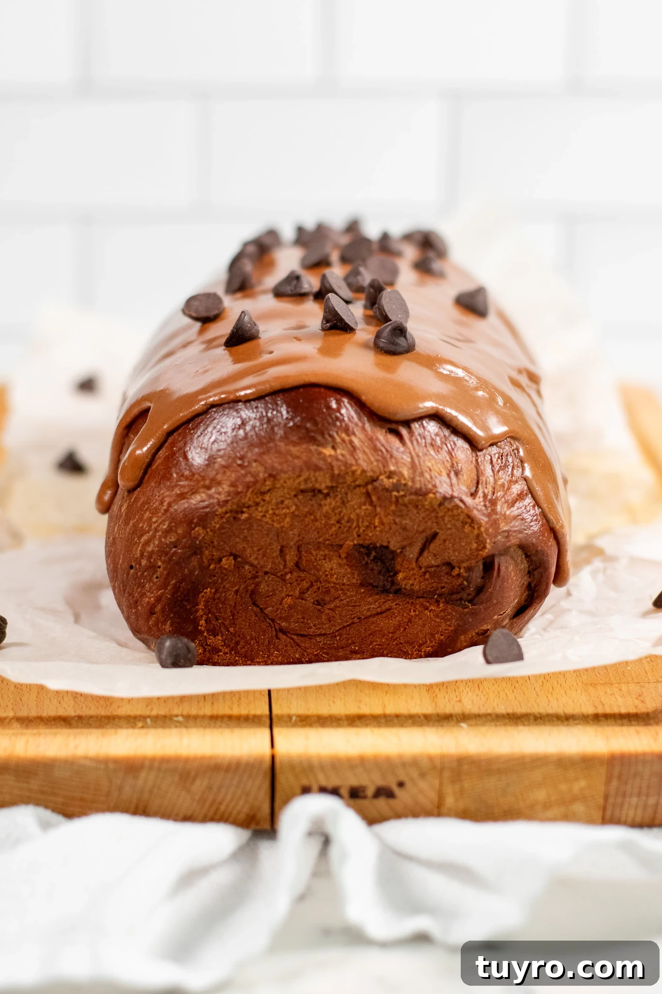 Chocolate Swirl Bread Recipe — Soft Homemade Choco Loaf 2 A chocolate swirl loaf.