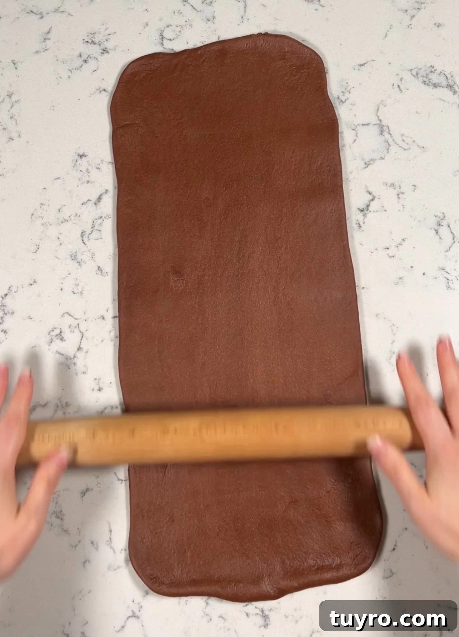 Chocolate Swirl Bread Recipe — Soft Homemade Choco Loaf 16 Rolling out the dough.