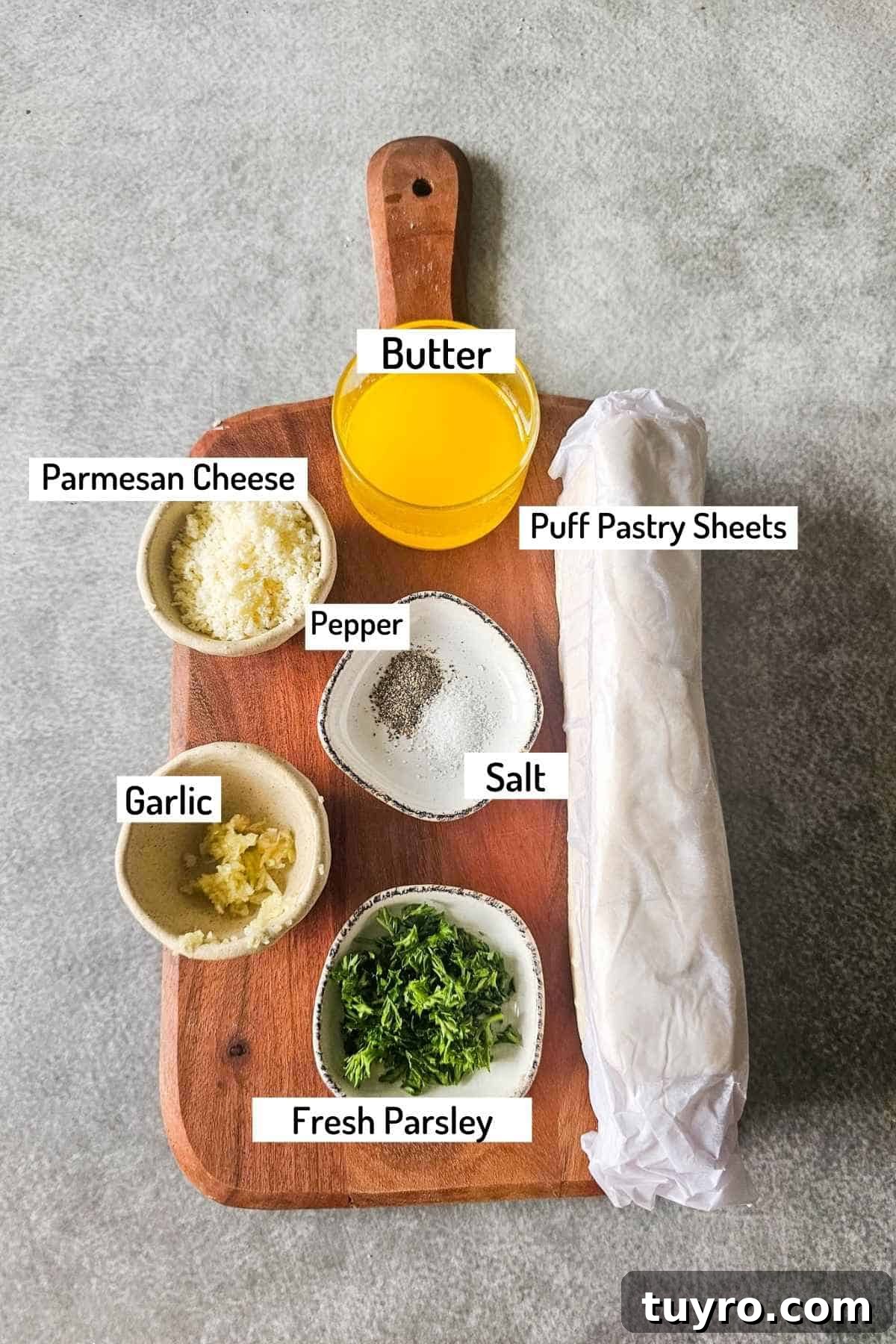 Cheesy Garlic Puff Pastry Twists Recipe for Savory Snacks 3 ingredients needed to make garlic puff pastry twists