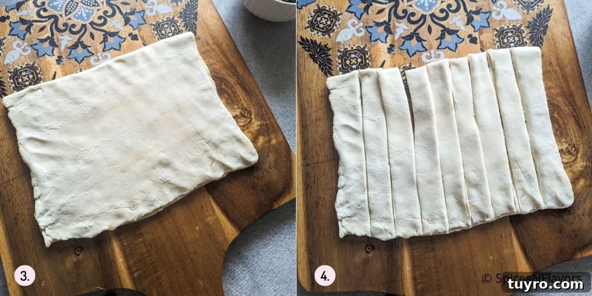 Cheesy Garlic Puff Pastry Twists Recipe for Savory Snacks 5 fold the puff pastry and slice to 1 inch thickness