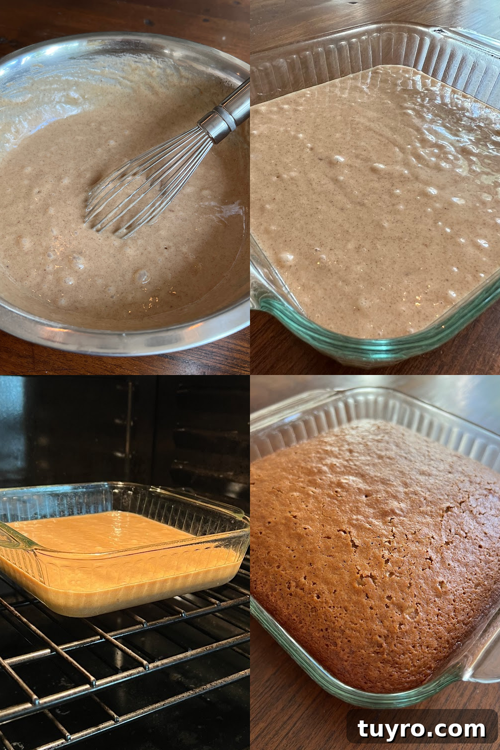 Apple Cider Crazy Cake — Vegan, Dairy-Free, No Eggs or Butter 5 This is a 4 photo collage showing the cake being made.