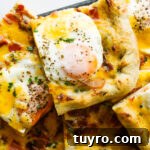 A close-up of the Easy Bacon and Egg Pizza