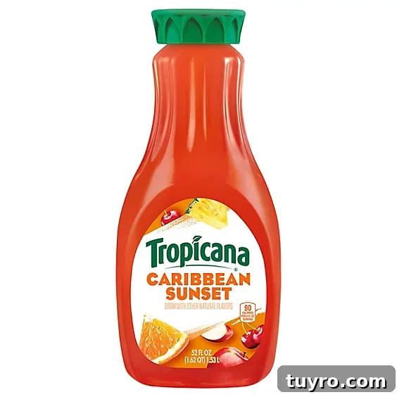 Mardi Gras Hurricane Mocktail Recipe — Festive Non-Alcoholic Drink 6 A bottle of Tropicana Caribbean sunset juice