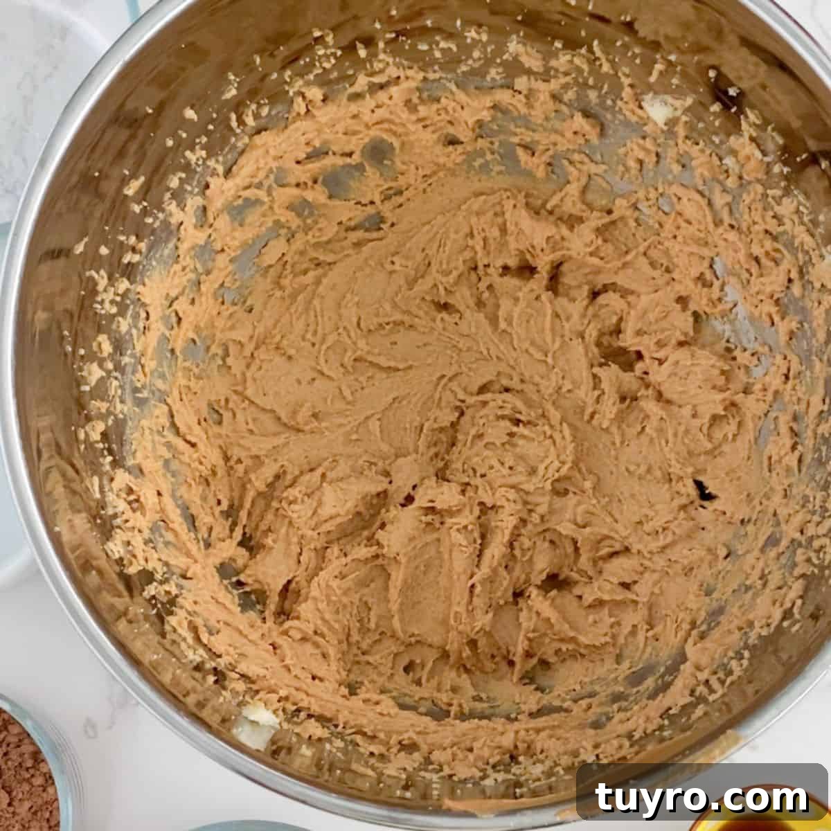 Chewy Chocolate Peanut Butter Cookies Recipe 4 butter and sugar creamed in a bowl.