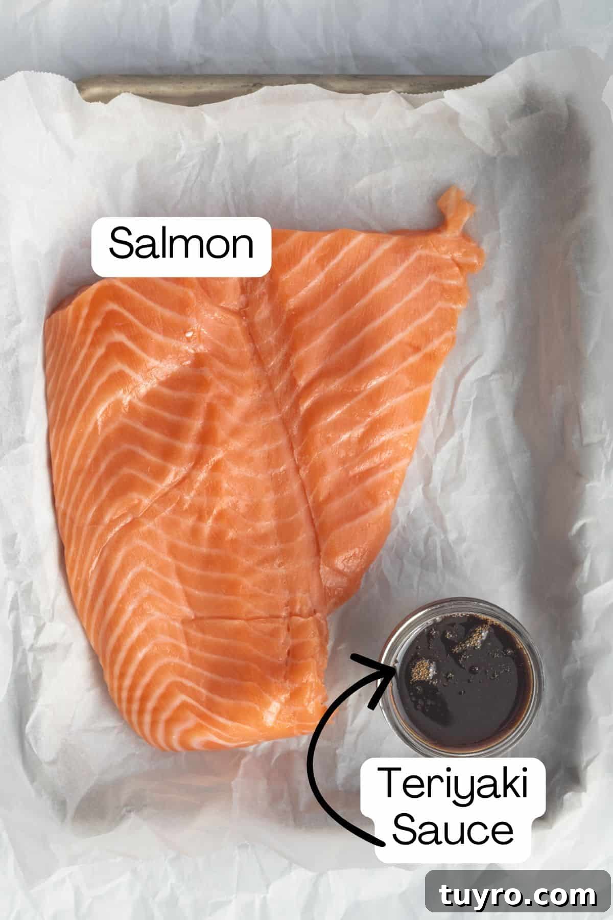 Baked Teriyaki Salmon in 15 Minutes — 2-Ingredient Recipe 3 ingredients for teriyaki salmon.
