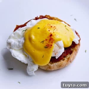 Poached eggs with paprika and hollandaise sauce