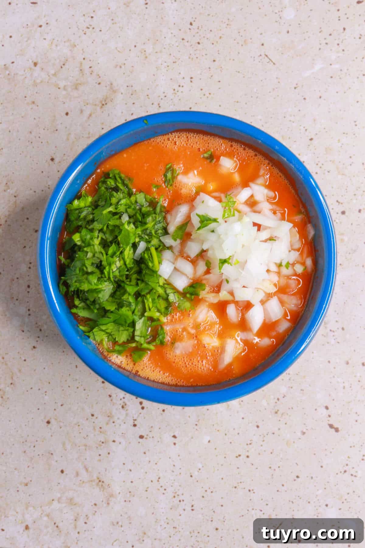 Spicy Chile de Árbol Tomato Salsa 8 adding diced cilantro and onion to salsa