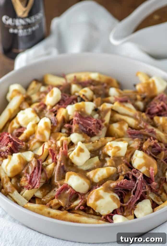 St Patricks Day Appetizers for a Festive Party 12 corned beef poutine with guinness gravy.