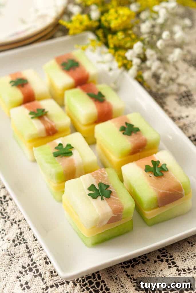St Patricks Day Appetizers for a Festive Party 13 Prosciutto-wrapped honeydew melon.