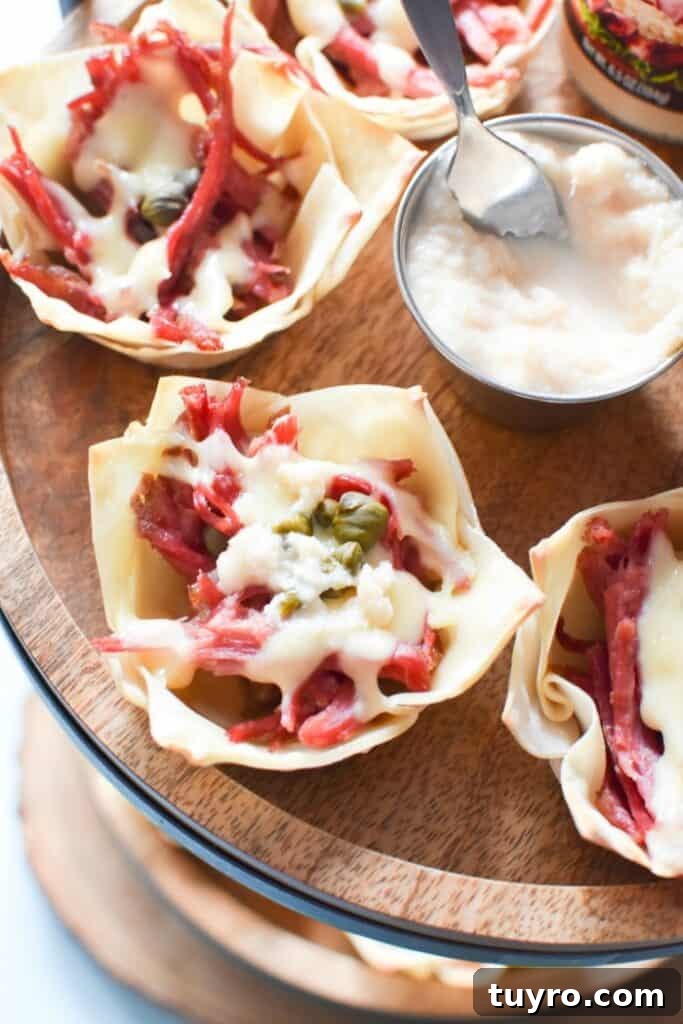 St Patricks Day Appetizers for a Festive Party 19 Corned beef cups with horseradish sauce.