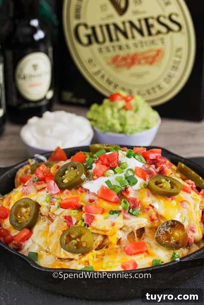 St Patricks Day Appetizers for a Festive Party 23 Irish pub style nachos in a skillet.