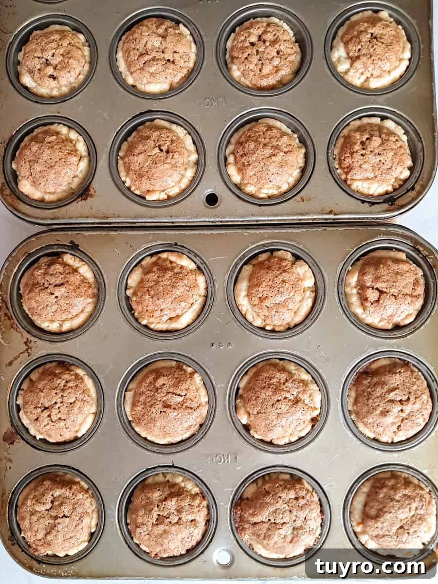 2 muffin tins with baked mini pecan bites.
