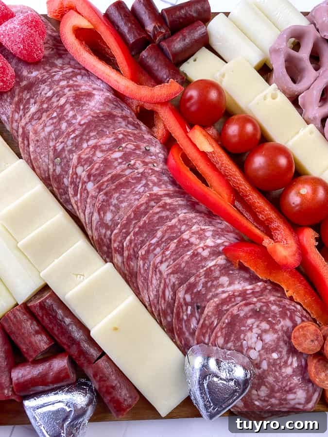 Simple Charcuterie Board Guide: Build a Beautiful Snack Platter 3 Easy Charcuterie board with meats, cheese, veggies and heart candy with an easy red and white theme