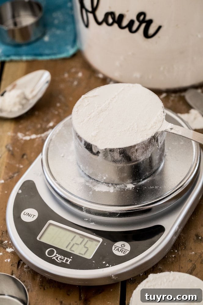 How to Measure Flour Accurately for Perfect Baking Results 3 Flour that's been measured properly on a scale (showing 125grams for a cup)
