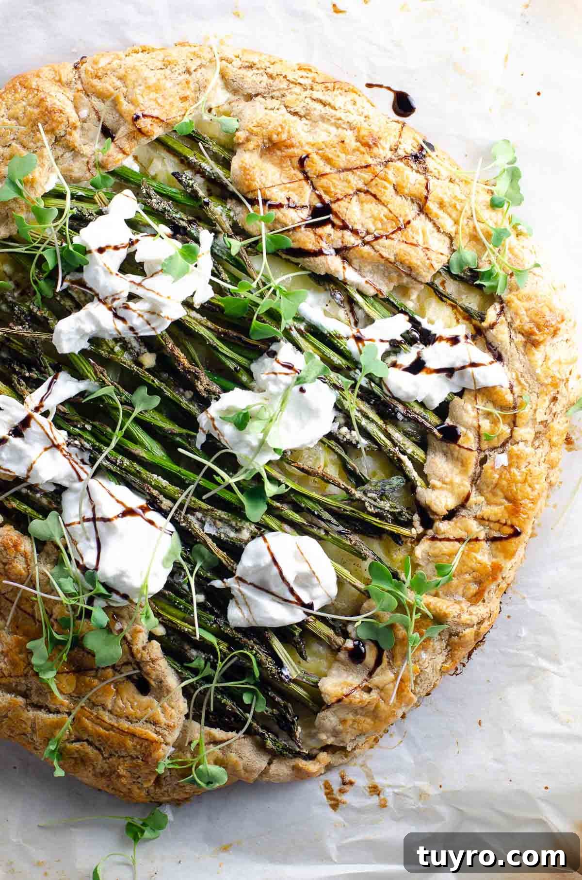 Savory Tart Dough Recipe: Flaky Crust for Quiches & Pies 2 a rustic asparagus and burrata tart made with savory tart dough
