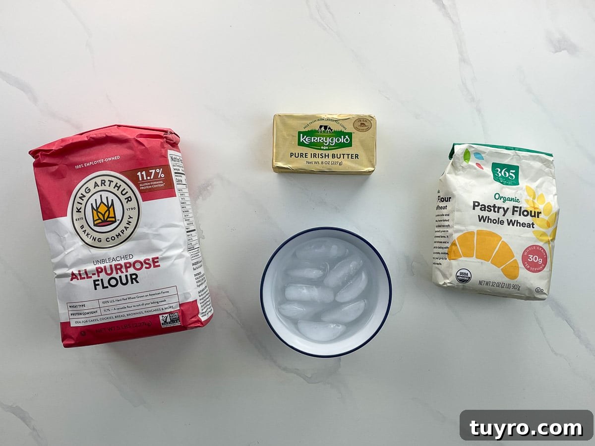 Savory Tart Dough Recipe: Flaky Crust for Quiches & Pies 3 ingredients in bowls