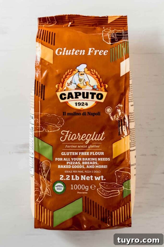 Authentic Chicago-Style Gluten-Free Deep Dish Pizza Recipe 6 A bag of Caputo gluten free flour on wooden surface.