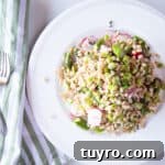 Farro salad with asparagus, fava beans, and radishes.