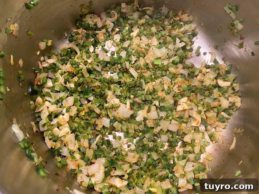 Sautéing onions, peppers, and garlic