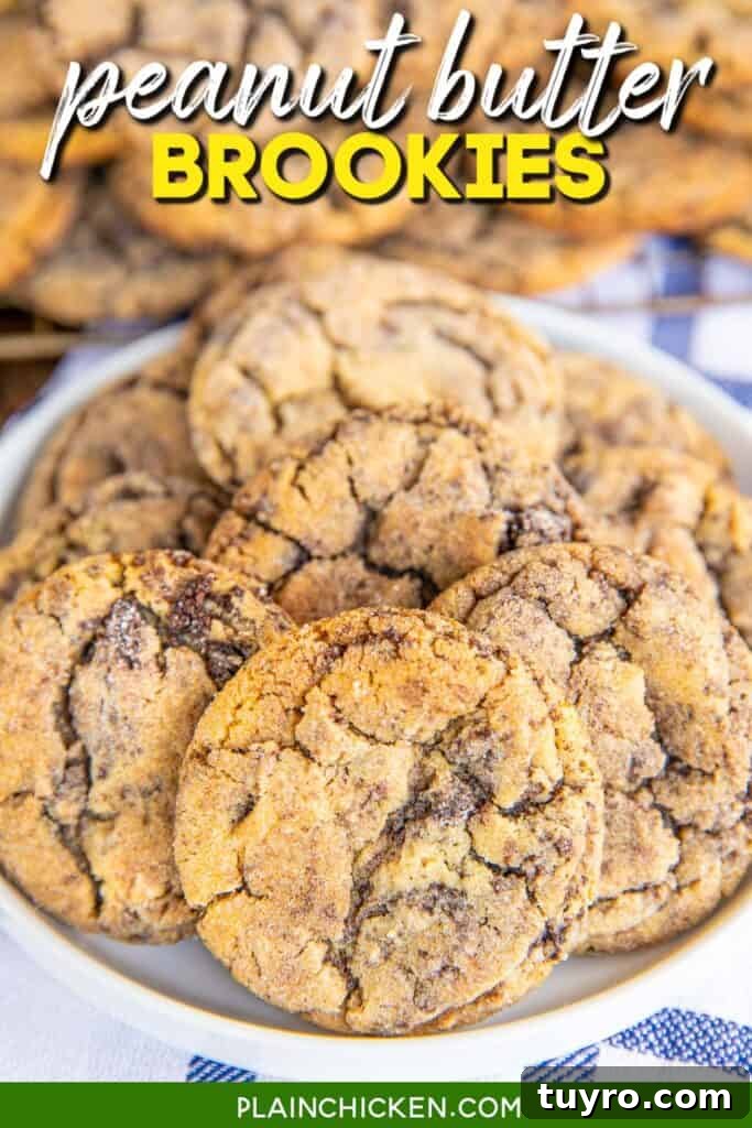 Peanut Butter Brookies Recipe: Fudgy Brownies with Peanut Butter Swirls 7 plate of peanut butter and brownie cookies with text overlay
