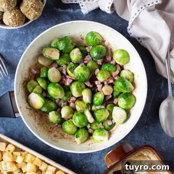 Pan-fried Brussels Sprouts with bacon.