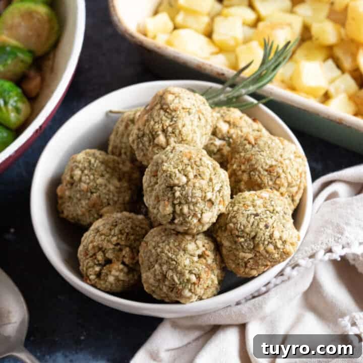 Air fryer stuffing balls in a bowl.
