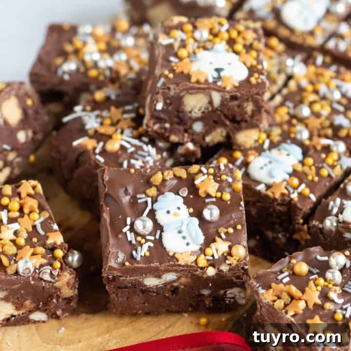 Christmas tiffin bars with Christmas sprinkles.