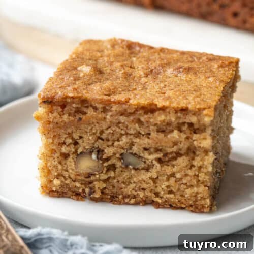Classic Lazy Daisy Oatmeal Cake Recipe 10 slice of applesauce cake on a white plate.