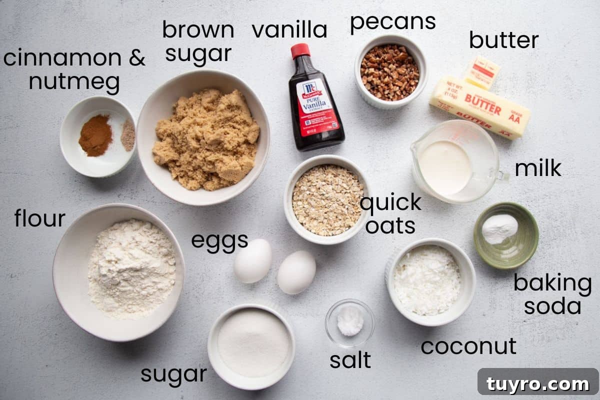 Classic Lazy Daisy Oatmeal Cake Recipe 3 oats, sugar, flour, eggs, and other ingredients.