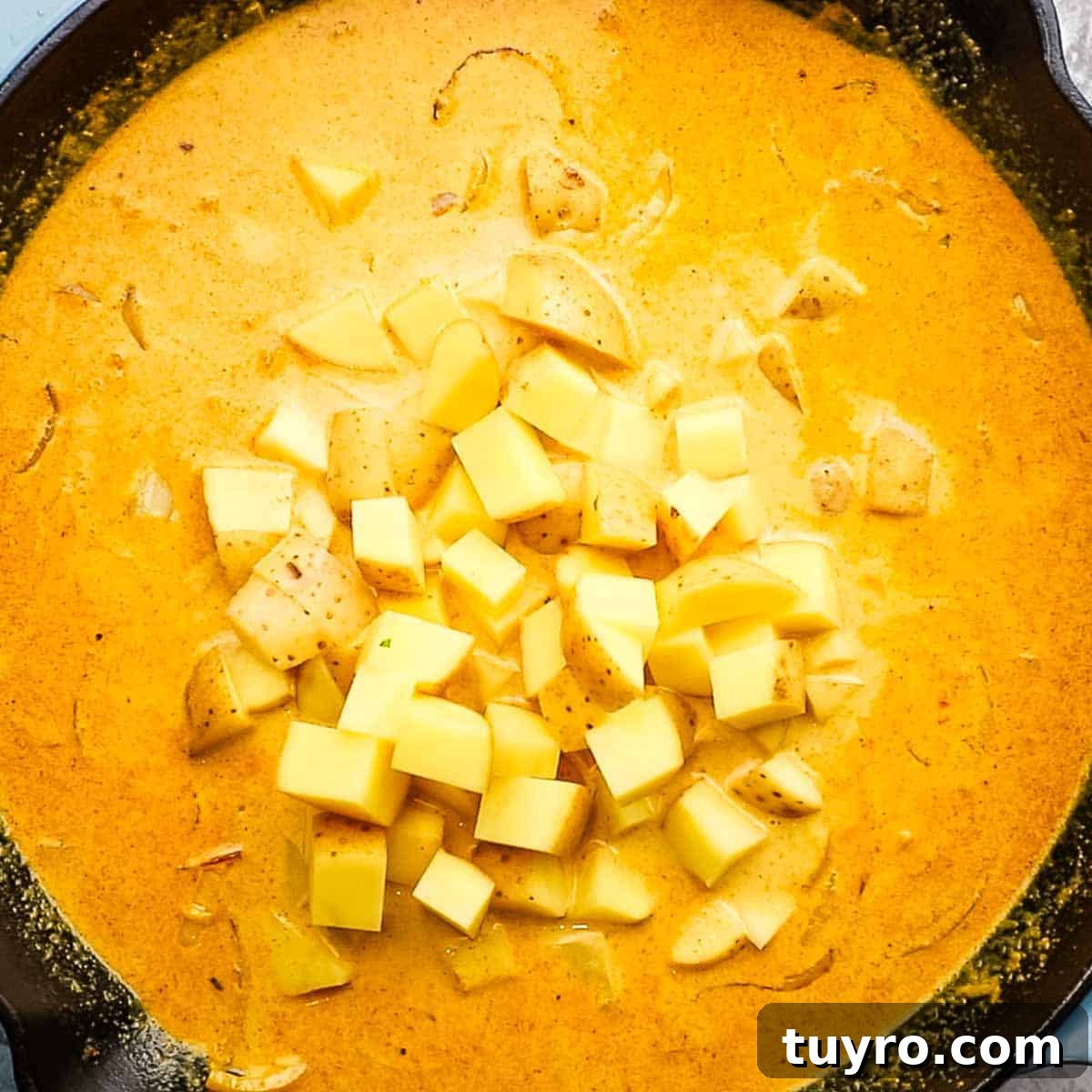 Chicken and Potato Curry Recipe 14 chopped potatoes added to the skillet
