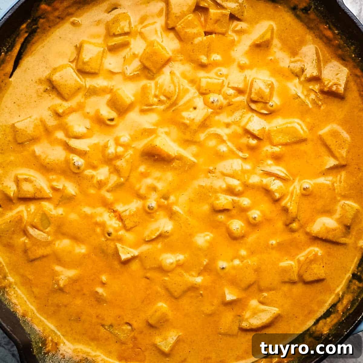 Chicken and Potato Curry Recipe 16 chicken and potato curry being cooked on a skillet