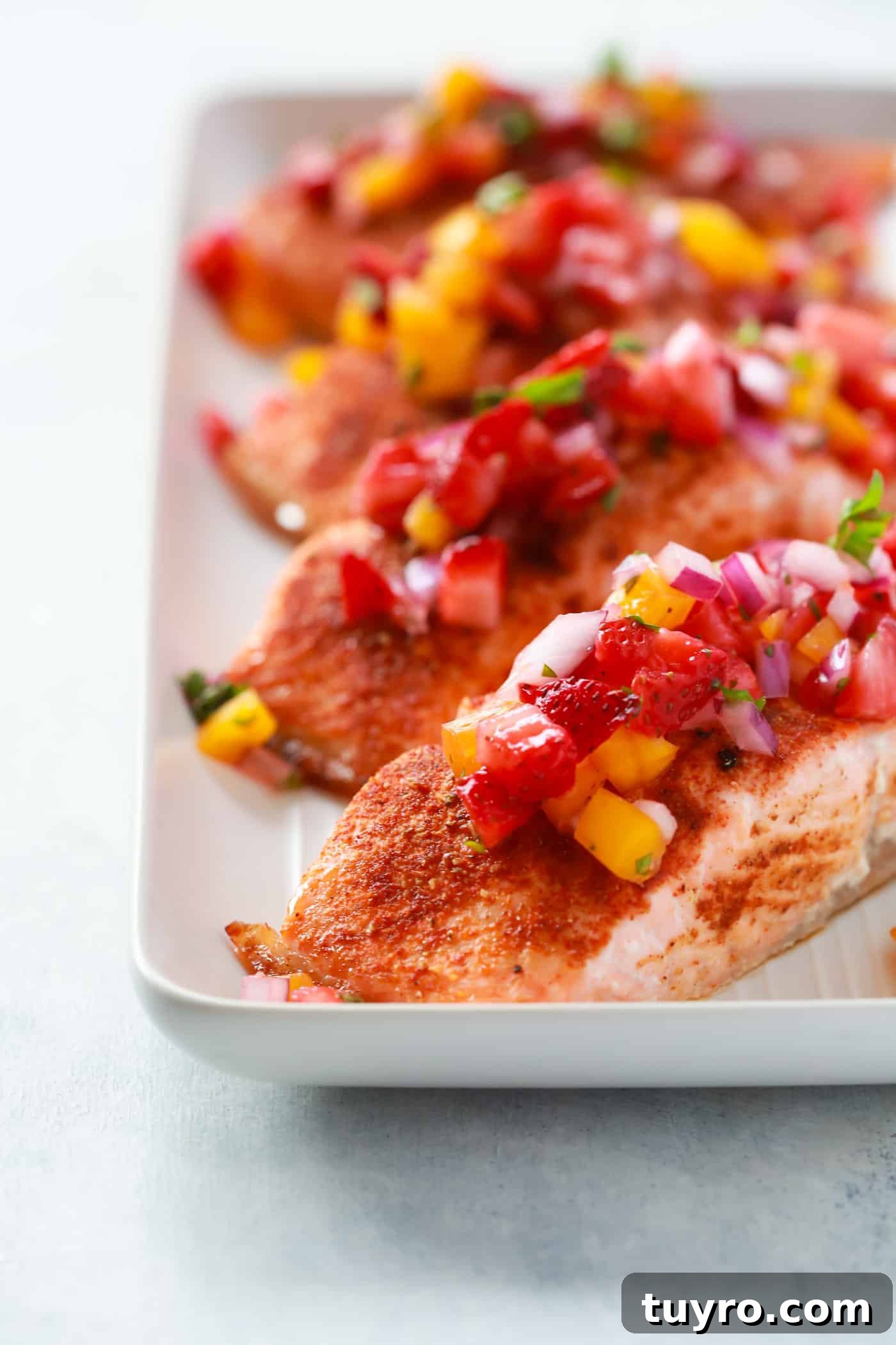 This Cajun Salmon with Strawberry Salsa is a perfect summer lunch or light dinner to enjoy during the week. It's easy to make, gluten-free, low-carb and paleo-friendly.