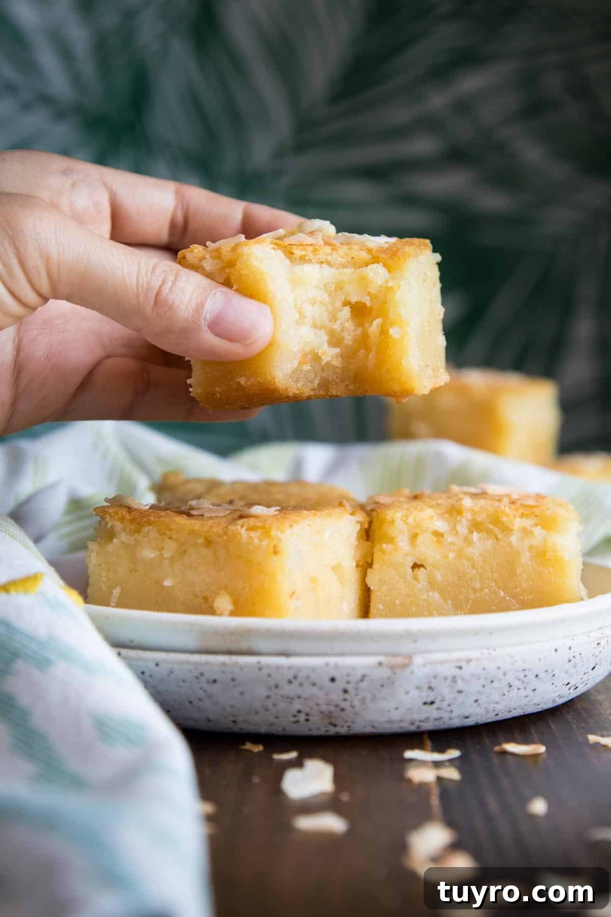 A slice of Hawaiian Butter Mochi on a plate