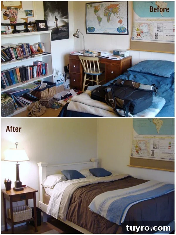 Teen Bedroom Reveal: Dramatic Room Makeover Transformation 4 Teen Bedroom Makeover Before-After Bed - An Oregon Cottage