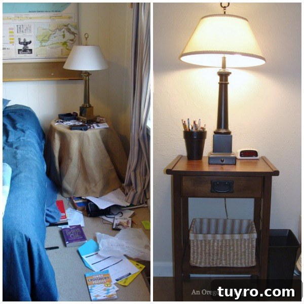 Teen Bedroom Reveal: Dramatic Room Makeover Transformation 5 Teen Bedroom Makeover Before-After Nightstand - An Oregon Cottage