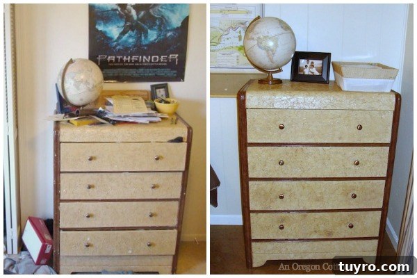 Teen Bedroom Reveal: Dramatic Room Makeover Transformation 9 Teen Bedroom Makeover Before-After Tissue Paper Dresser - An Oregon Cottage