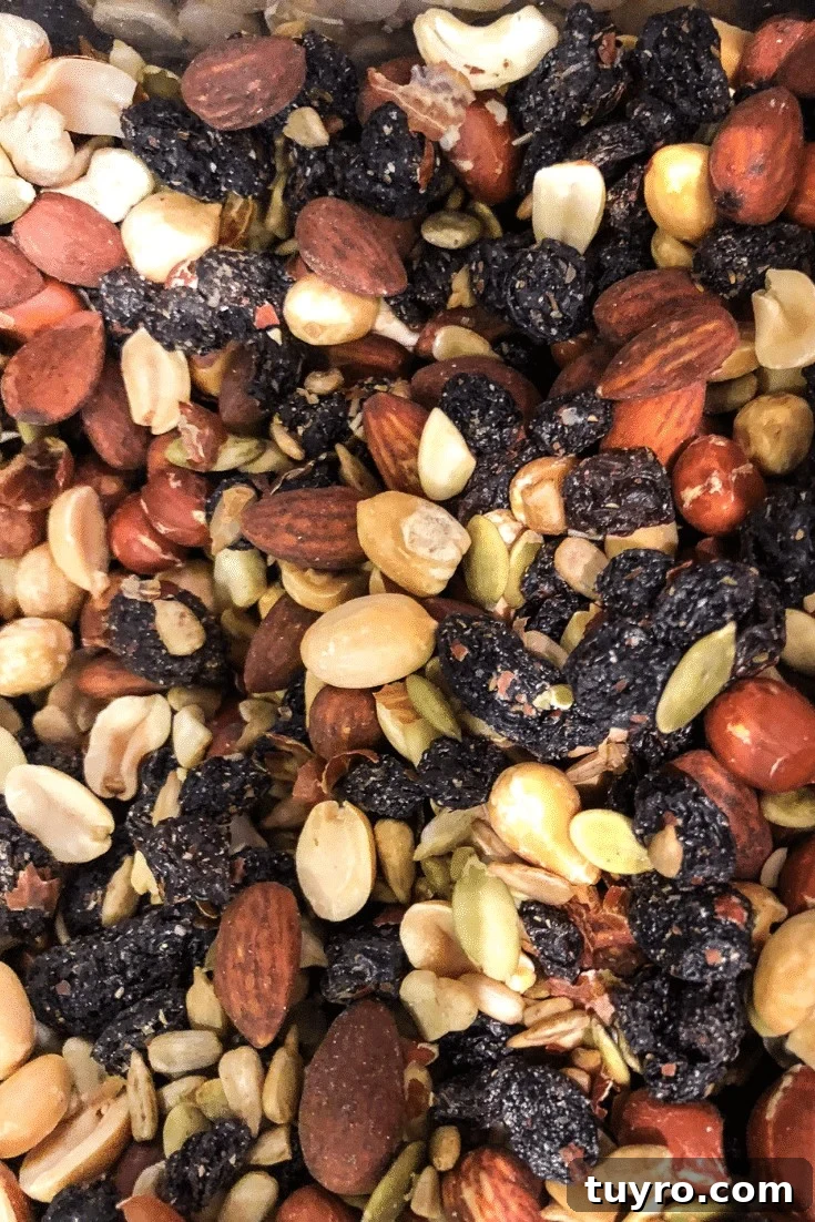 Homemade trail mix filled with nuts and dried fruit