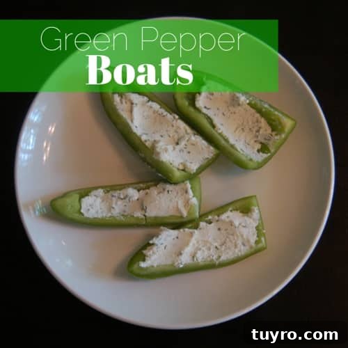 Green pepper sliced with goat cheese
