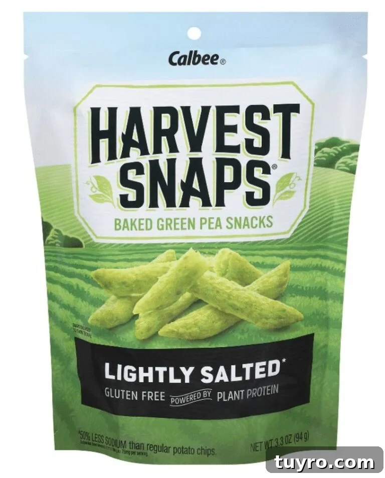 Bag of Harvest Snaps green pea crisps